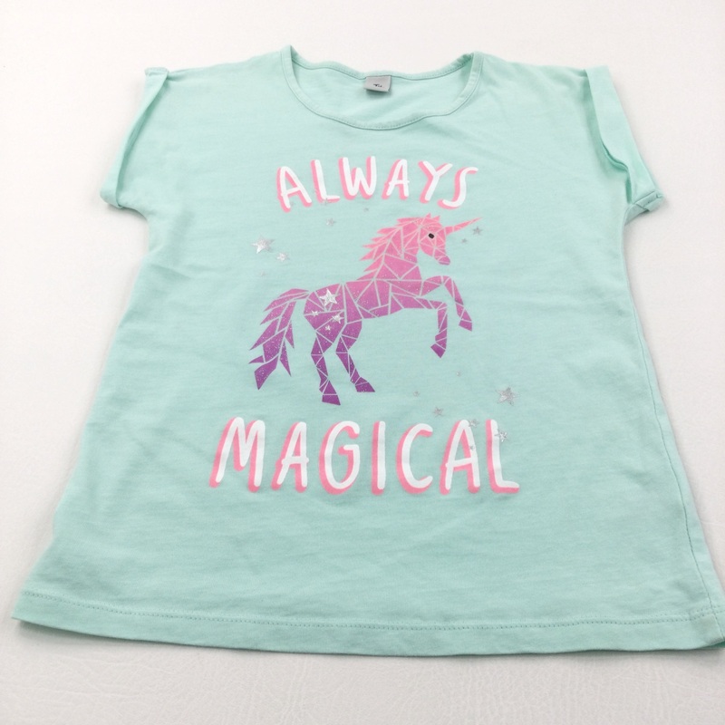 'Always Magical' Glittery Unicorn Pink & Pale Green T-Shirt - Girls 9 Years