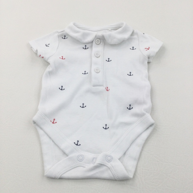 Anchors Navy, Red & White Polo Shirt Style Short Sleeve Bodysuit - Boys Newborn