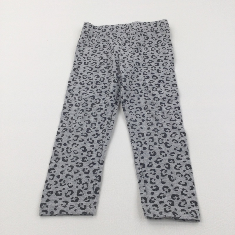 Animal Print Black & Grey Leggings - Girls 3-4 Years