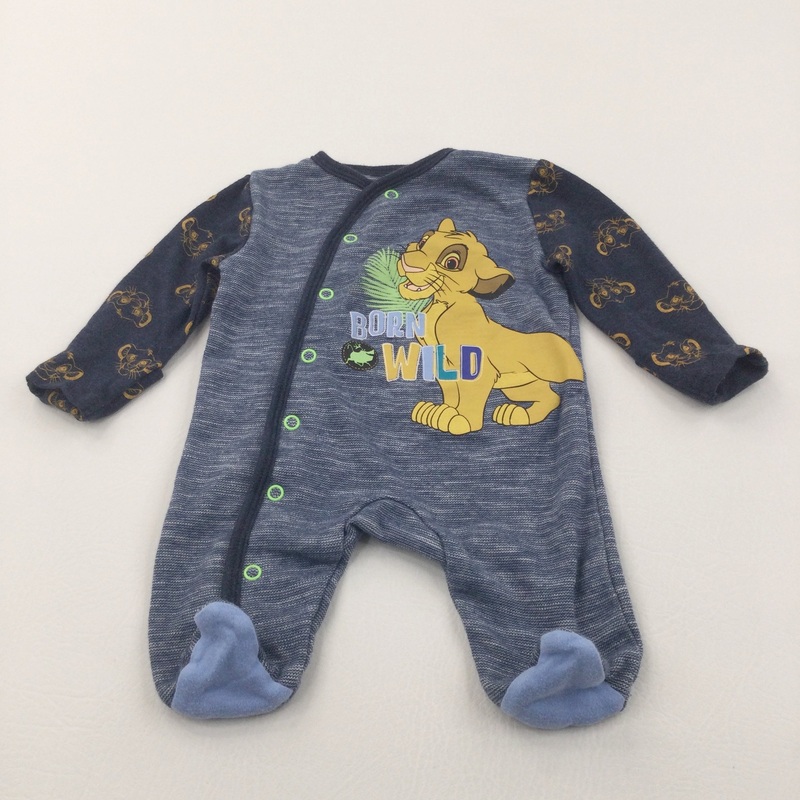 'Born Wild' Simba Lion King Navy Babygrow with Integrated Mitts - Boys Newborn