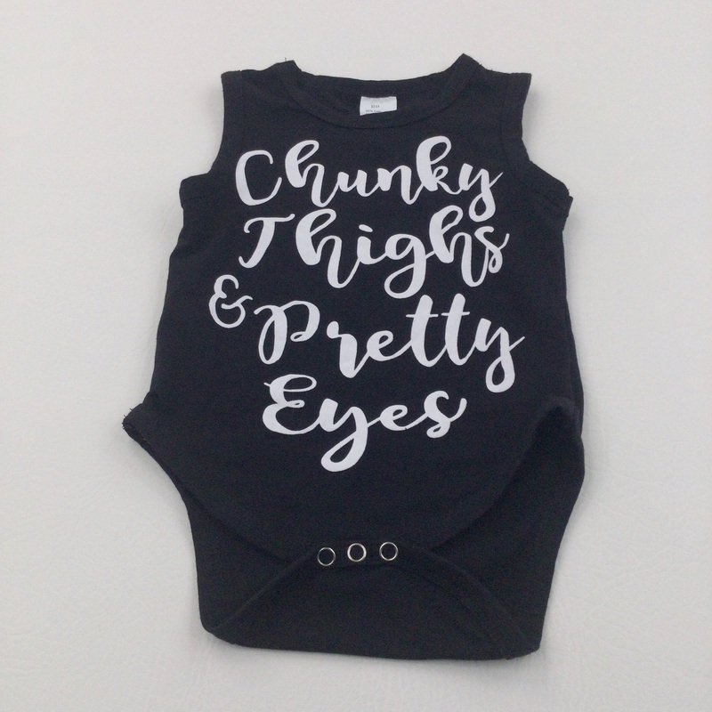 'Chunky Thighs & Pretty Eyes' Black & White Sleeveless Bodysuit - Girls 3-6 Months