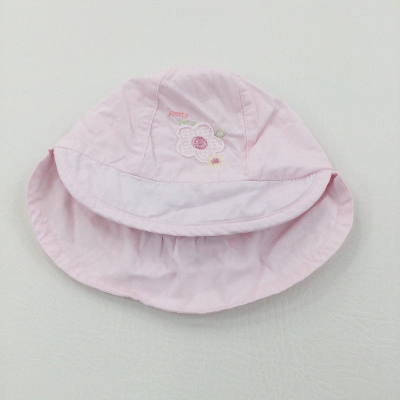 Flowers Appliqued Pale Pink Cotton Cap with Neck Protector - Girls 3-6 Months