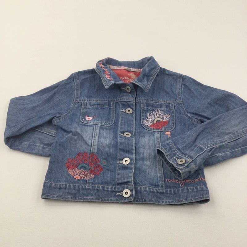 Flowers Embroiered Mid Blue Denim Jacket - Girls 7-8 Years