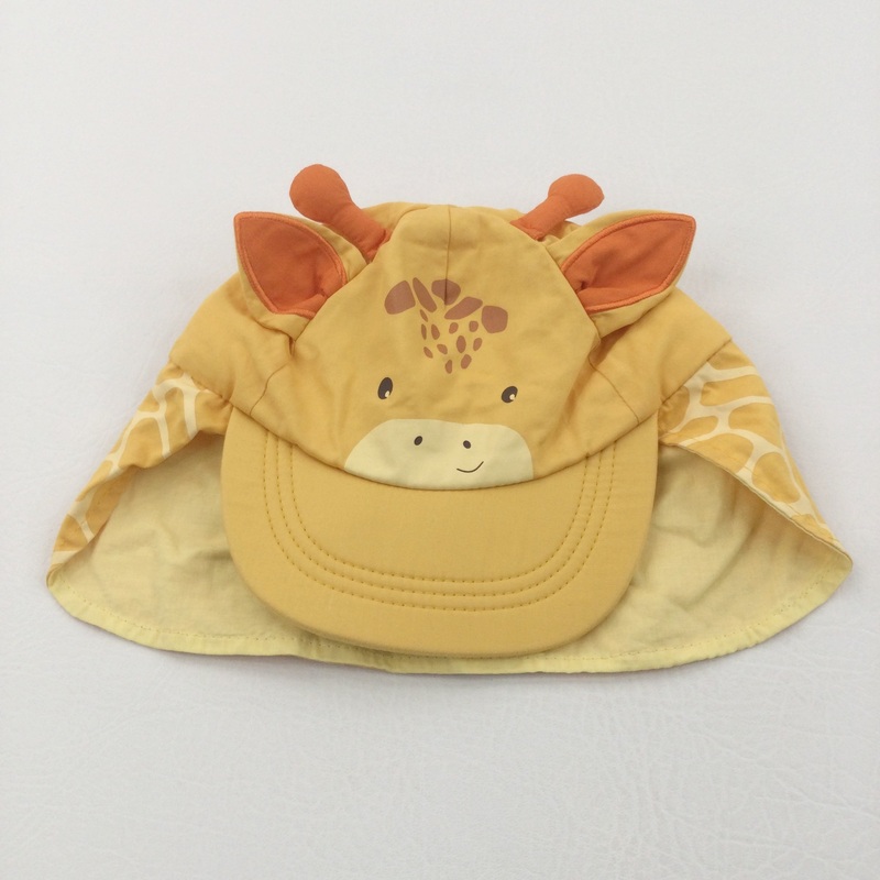 Giraffe Yellow Cotton Sun Cap with Neck Protector - Boys/Girls 6-12 Months