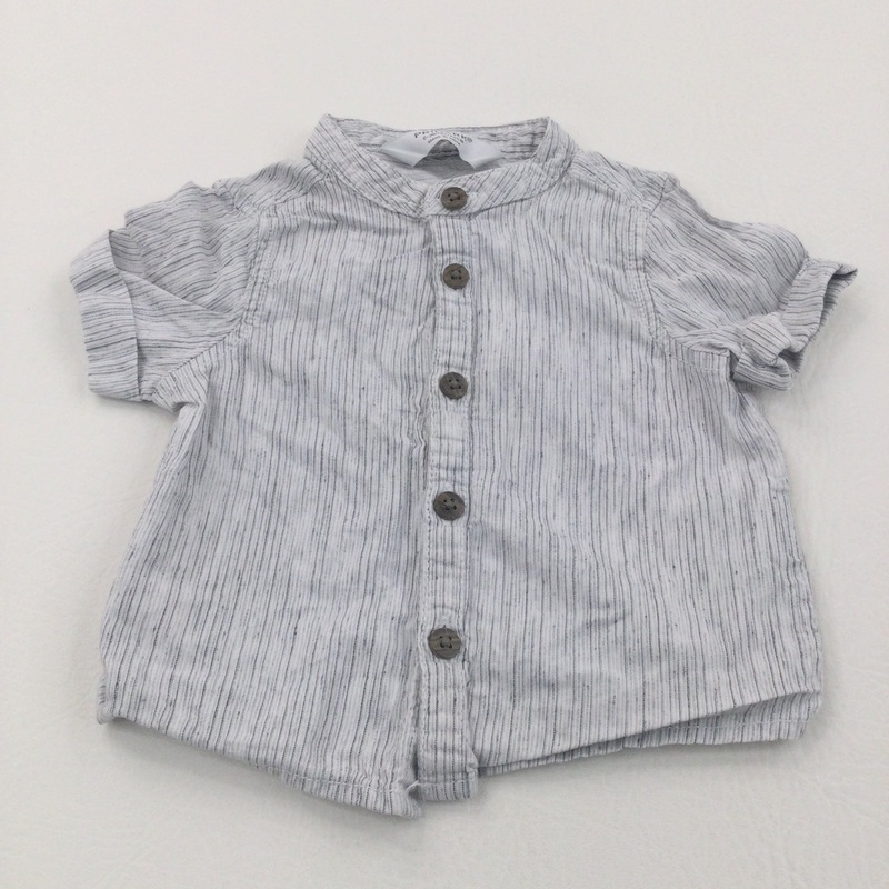 Grey Striped Cotton Shirt - Boys 0-3 Months