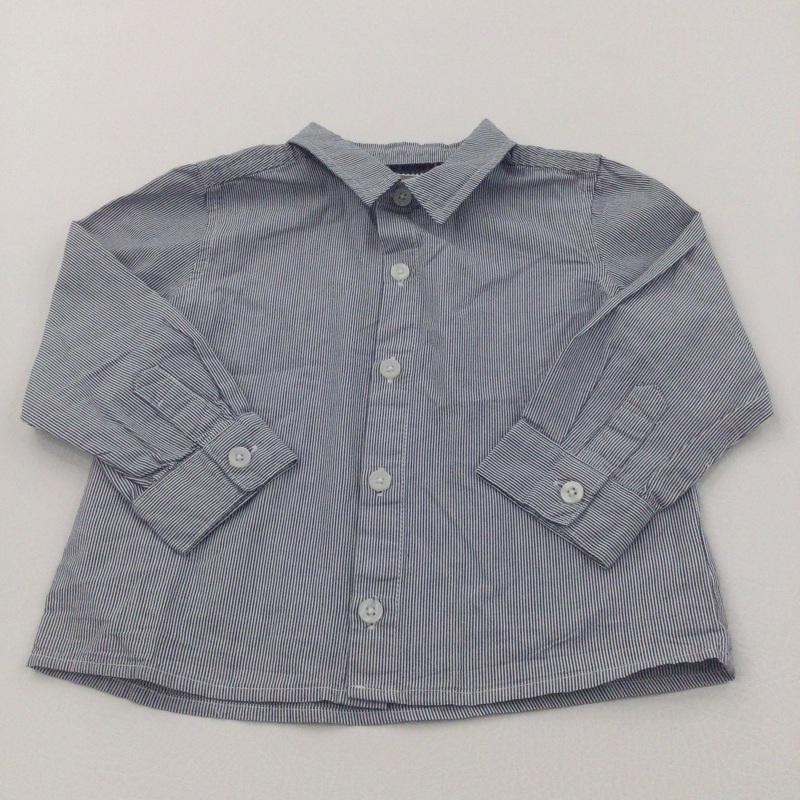 Grey Striped Cotton Shirt - Boys 3-4 Years