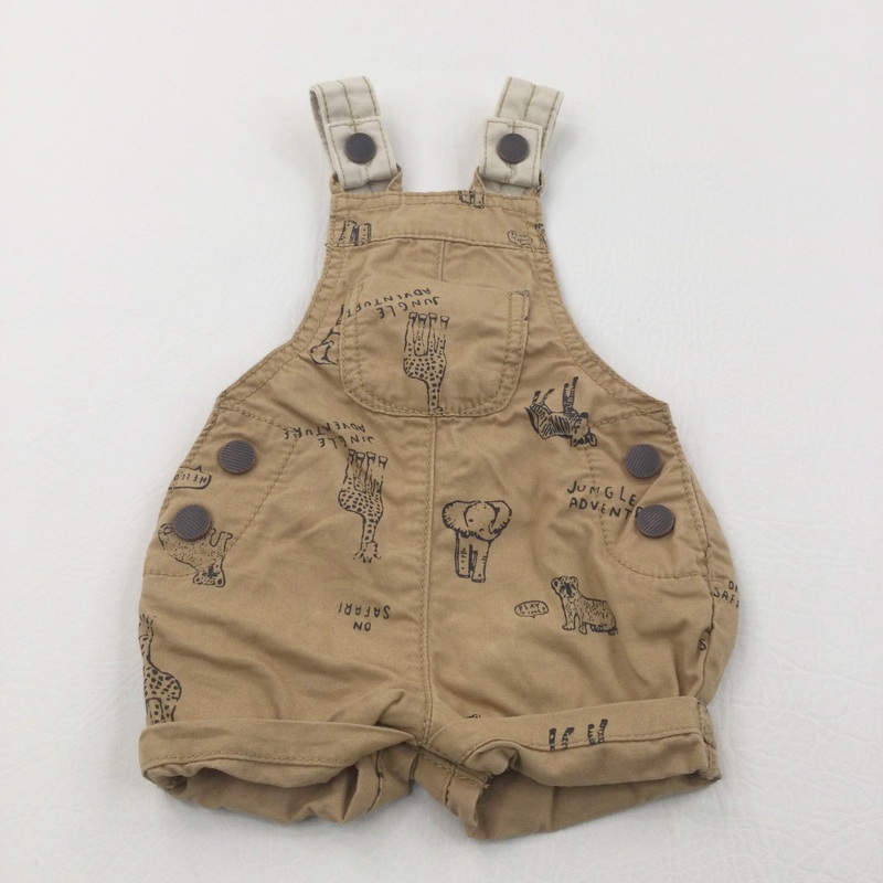 'Jungle Adventure' Light Brown Short Cotton Dungarees - Boys Newborn