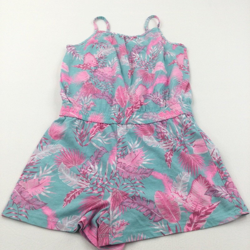 Leaves Neon Pink & Green Lightweight Jersey Playsuit - Girls 8-10 Years