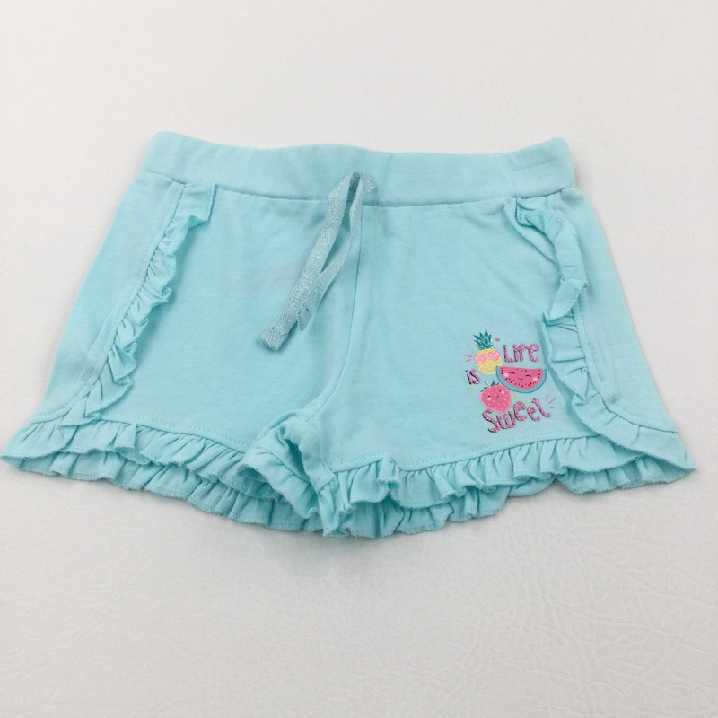 'Life Is Sweet' Fruit Light Blue Lightweight Jersey Shorts - Girls 3-4 Years