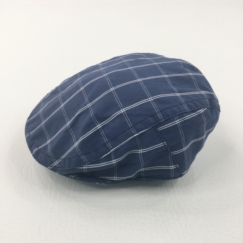 Navy & White Checked Cotton Cap - Boys 0-3 Months