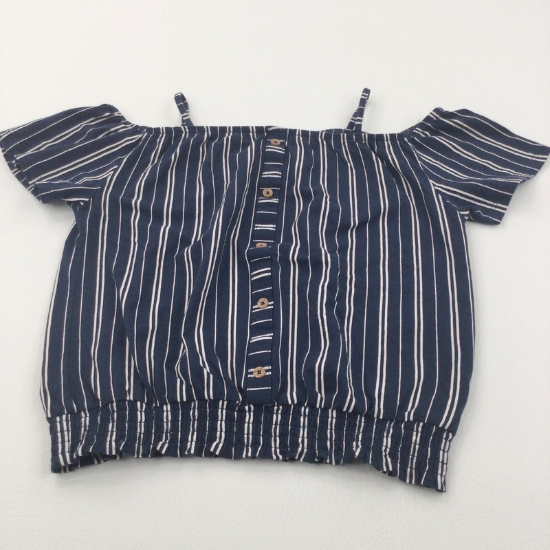 Navy & White Striped Cotton Blouse - Girls 8-10 Years