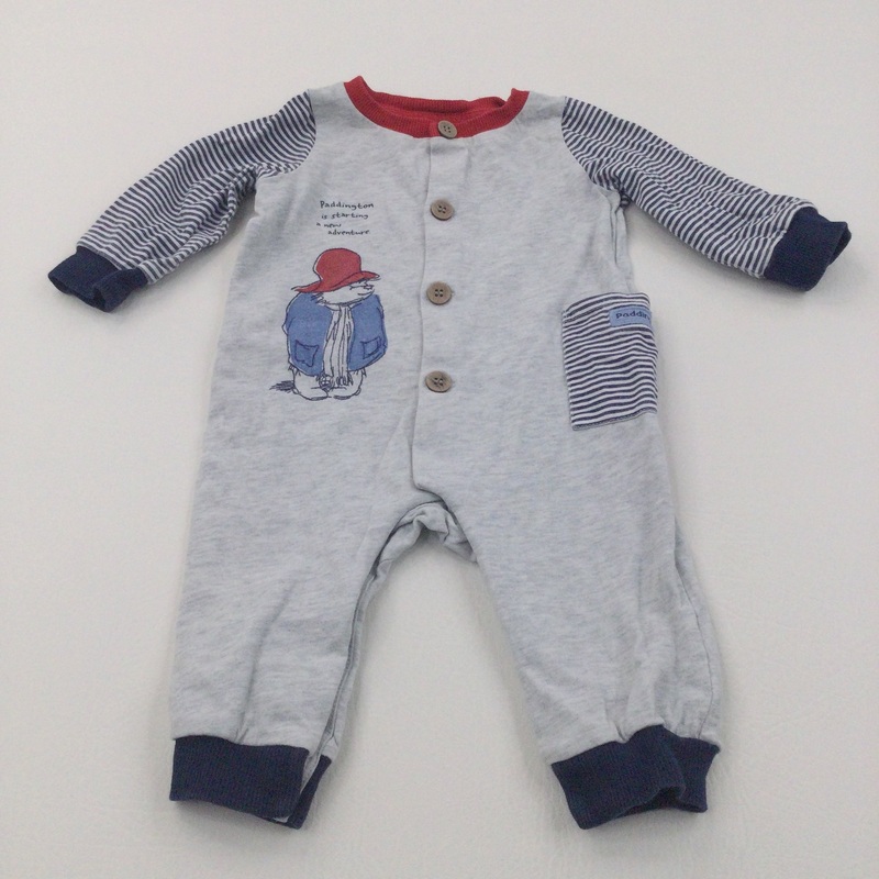 'Paddington Is Starting A New Adventure' Navy, Grey & Red Jersey Romper - Boys 3-6 Months