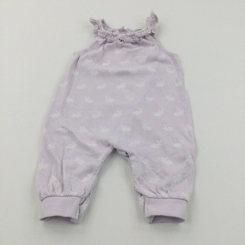 Rabbits Lilac & White Jersey Dungarees - Girls 0-3 Months