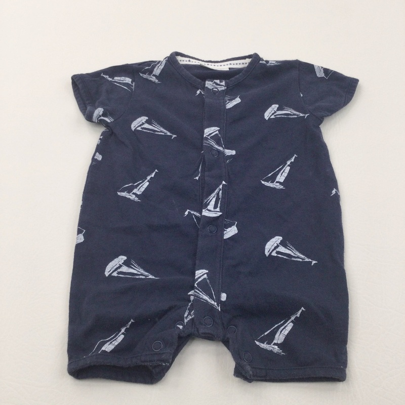 Sailing Boats Navy Jersey Romper - Boys 0-3 Months