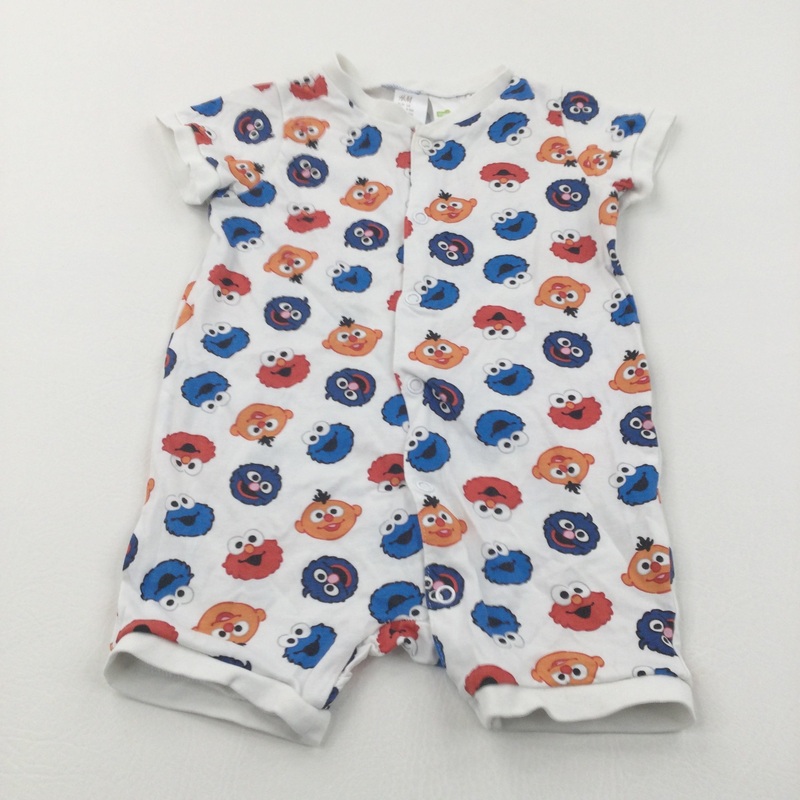 Sesame Street Elmo, Cookie Monster & Bert White Jersey Romper - Boys 4-6 Months