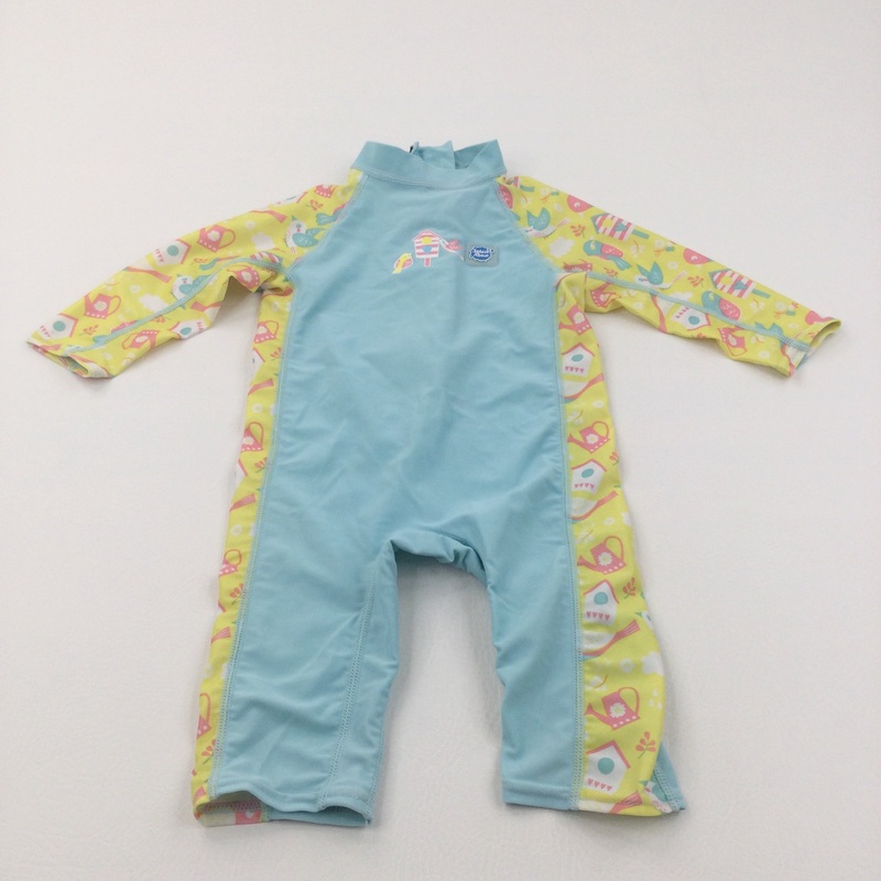'Splash About' Watering Cans Blue, Pink & Yellow Sun/Beach Suit - Girls 2-3 Years