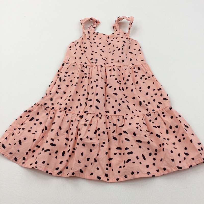 Spotty Black & Coral Pink Lightweight Cotton Sun Dress - Girls 2-3 Years