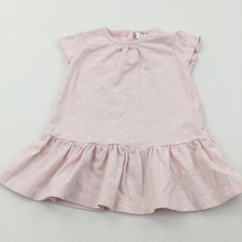 Spotty Pink & White Lightweight Jersey Dress - Girls 3-6 Months