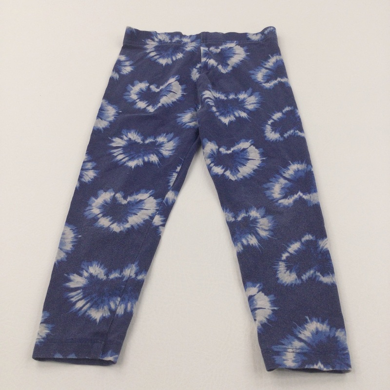 Tie Dye Hearts Blue & Grey Leggings - Girls 3-4 Years