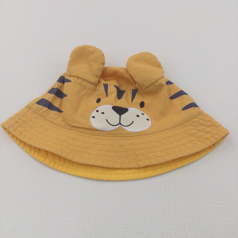 Tiger Face Yellow Cotton Sun Hat with Ears - Boys 0-6 Months