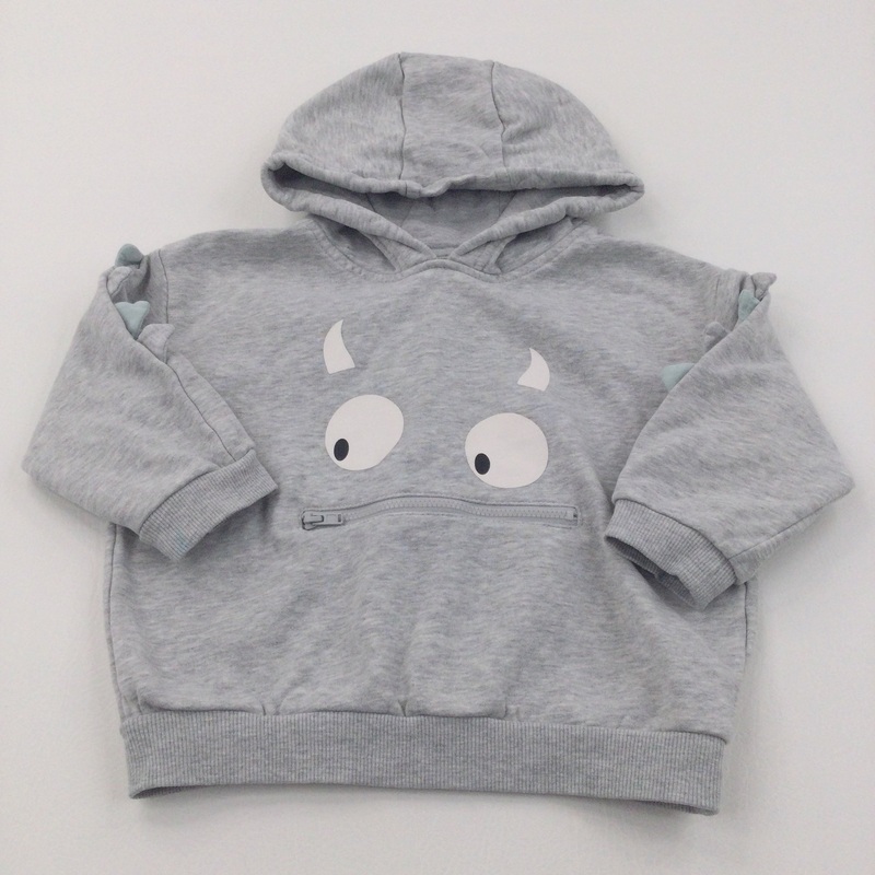 Zip Mouth Monster Grey Hoodie Sweatshirt - Boys 3-4 Years