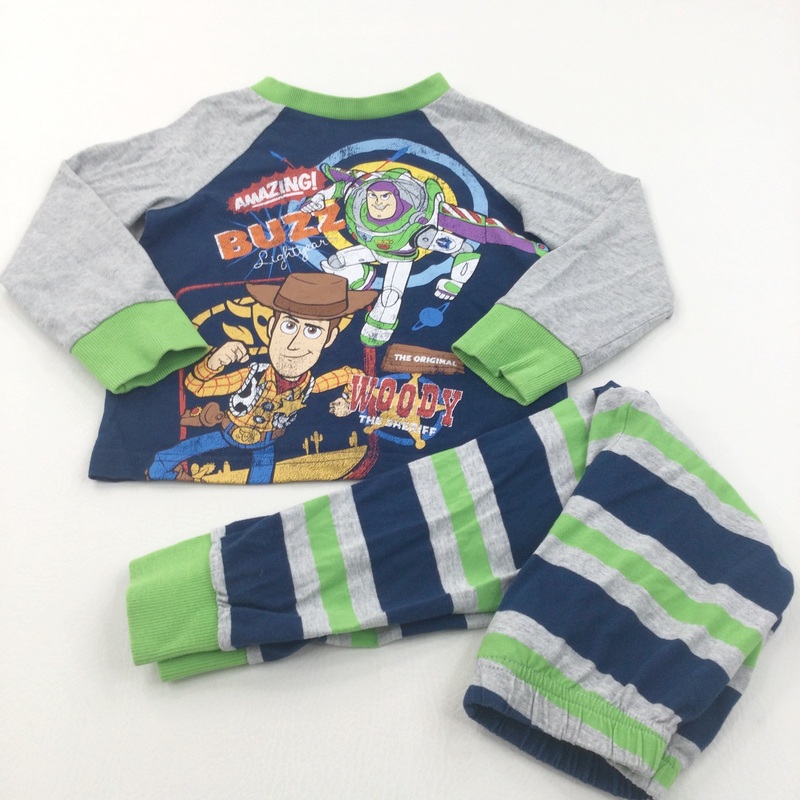 'Amazing Buzz Lightyear & Woody The Sheriff' Navy, Green & Grey Pyjamas - Boys 2-3 Years