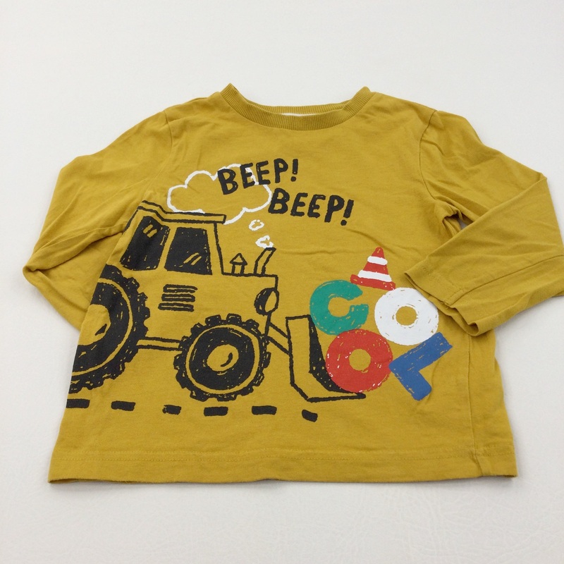 'Beep Beep' Digger Mustard Yellow Long Sleeve Top - Boys 3-4 Years