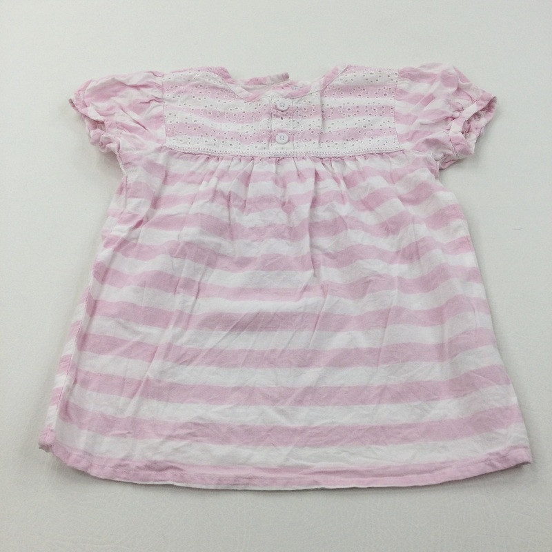 Broderie Flowers Pink & White Striped Cotton Blouse - Girls 4-5 Years