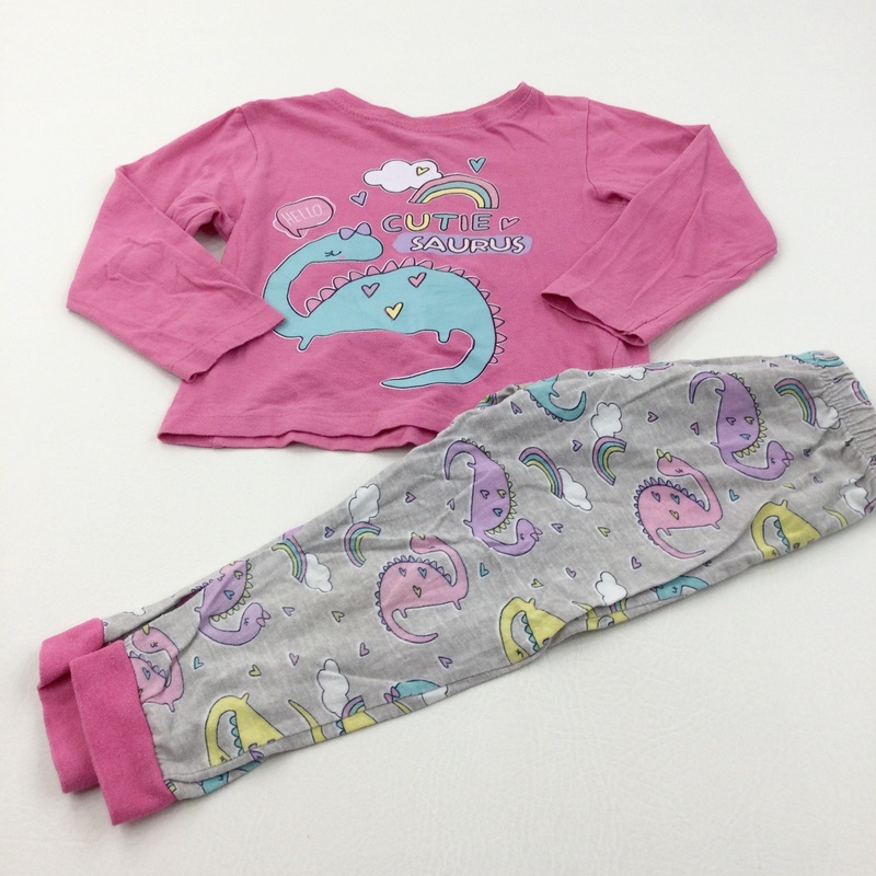 'Cutiesaurus' Dinosaurs Pink & Grey Pyjamas - Girls 3-4 Years