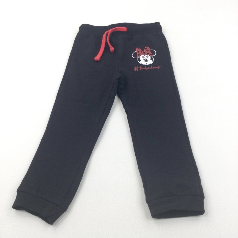 'Fabulous' Minnie Mouse Glittery Black Tracksuit Bottoms - Girls 2-3 Years