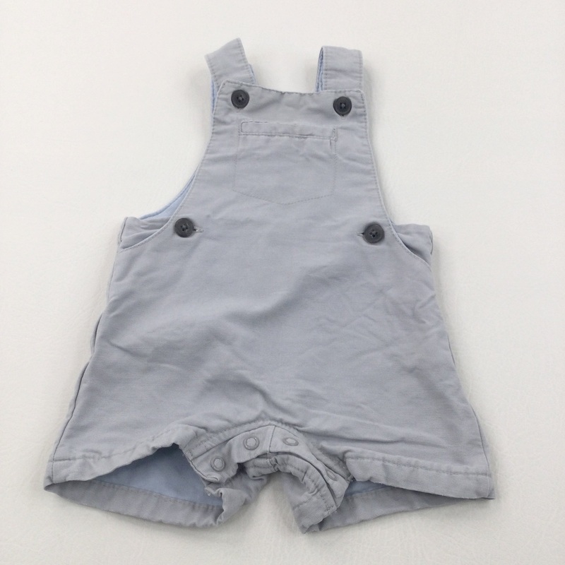 Grey Cotton Short Dungarees - Boys 0-3 Months