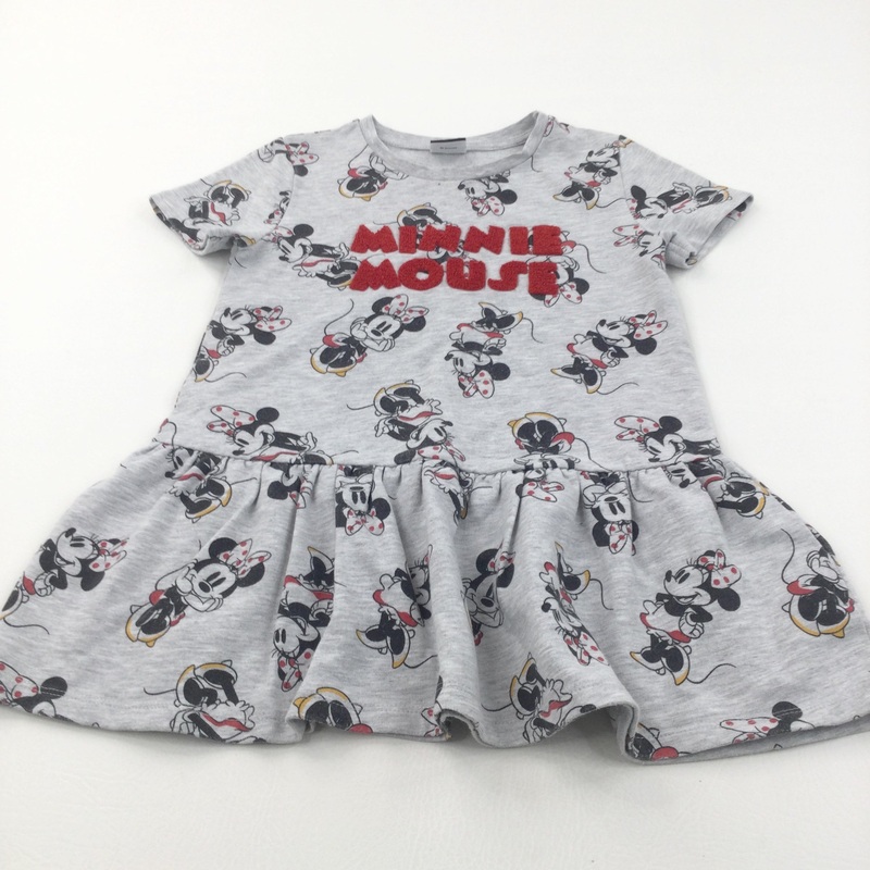 'Minnie Mouse' Grey Jersey Dress - Girls 6-7 Years