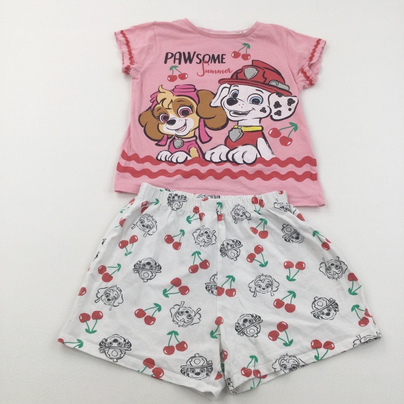 'Pawsome Summer' Paw Patrol Pink & White Short Pyjamas - Girls 6-7 Years