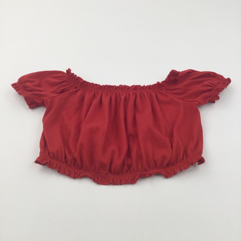 Red Textured Cropped Polyester Blouse - Girls 14-15 Years