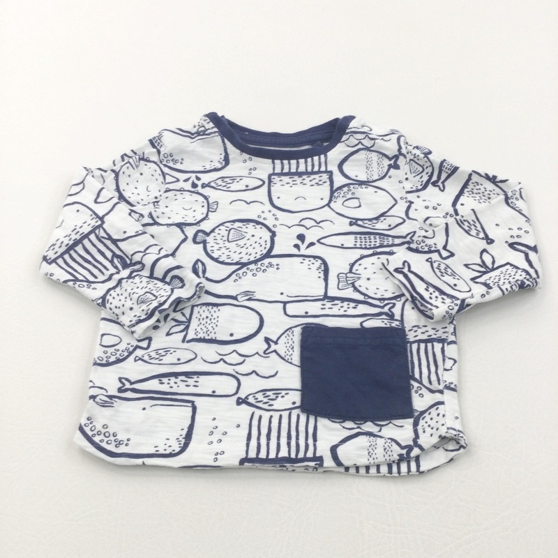 Sea Creatures Navy & White Long Sleeve Top - Boys 3-6 Months