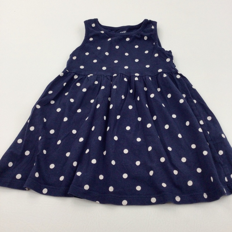 Spotty White & Navy Lightweight Jersey Sun Dress - Girls 2-3 Years