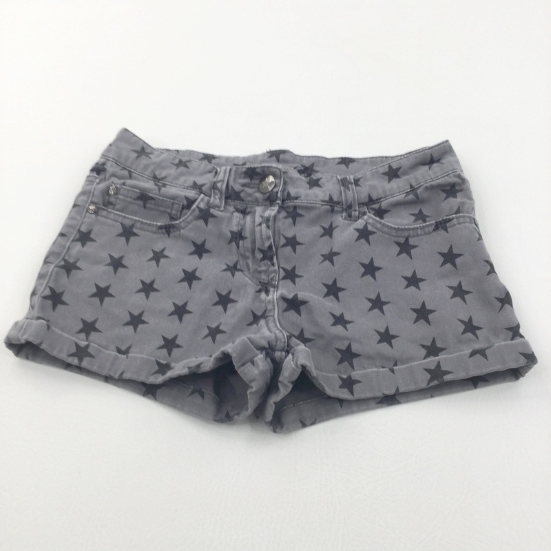 Stars Black & Grey Cotton Twill Shorts - Girls 11-12 Years