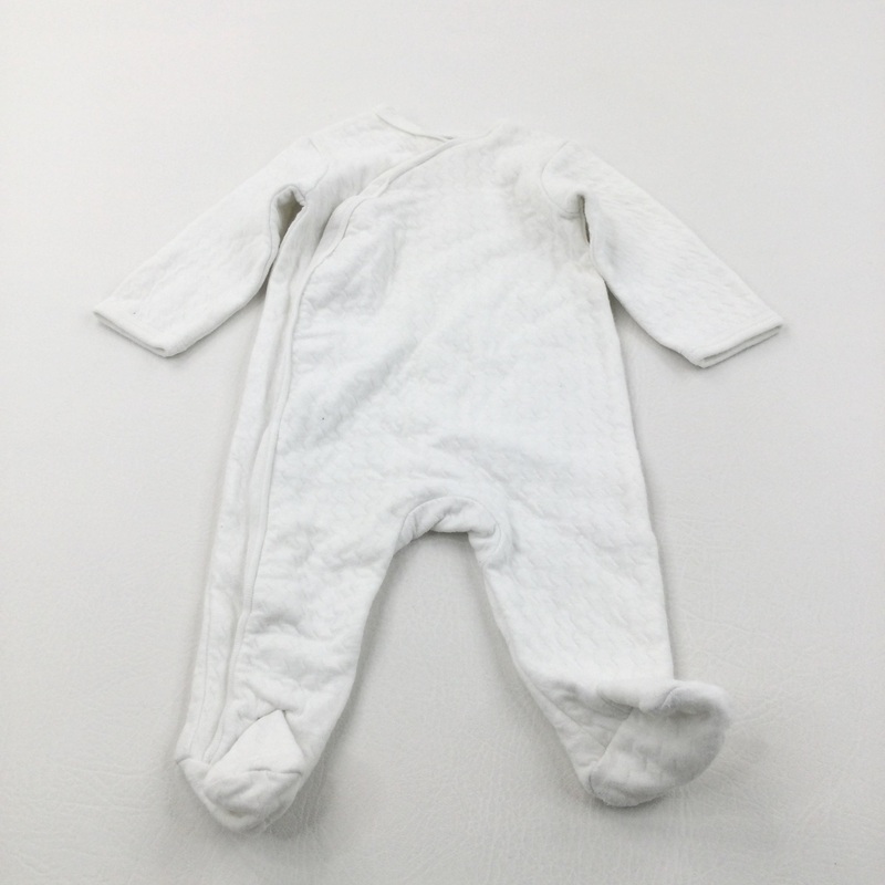 Textured White Wrap Around Babygrow - Boys 0-3 Months