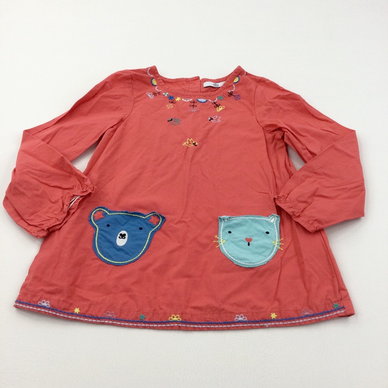 Animal Pockets Orange Cotton Smock Style Blouse - Girls 6-7 Years