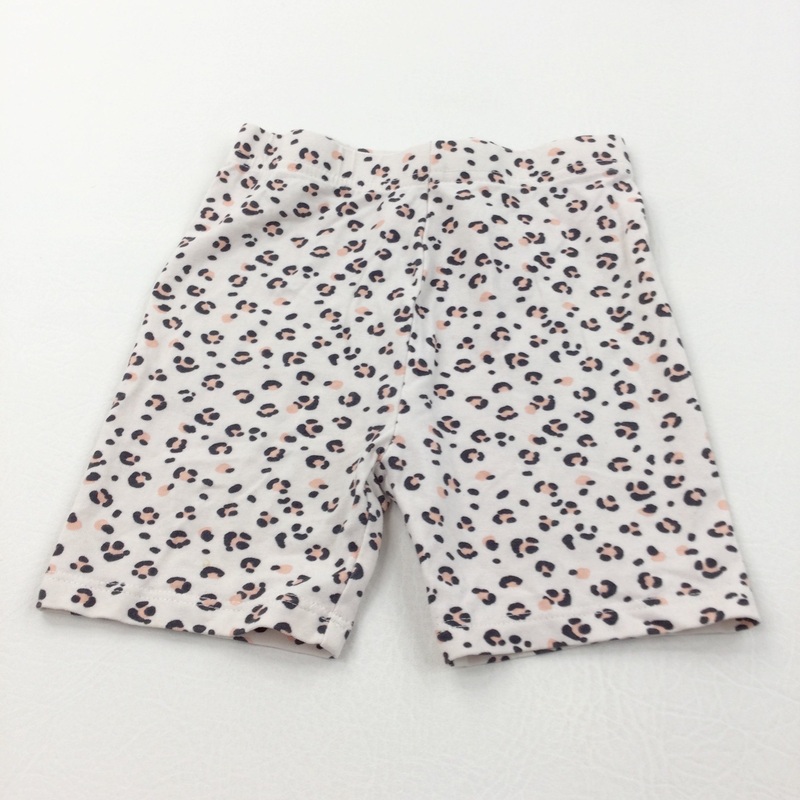 Animal Print Cream & Black Cycling Style Jersey Shorts - Girls 2-3 Years