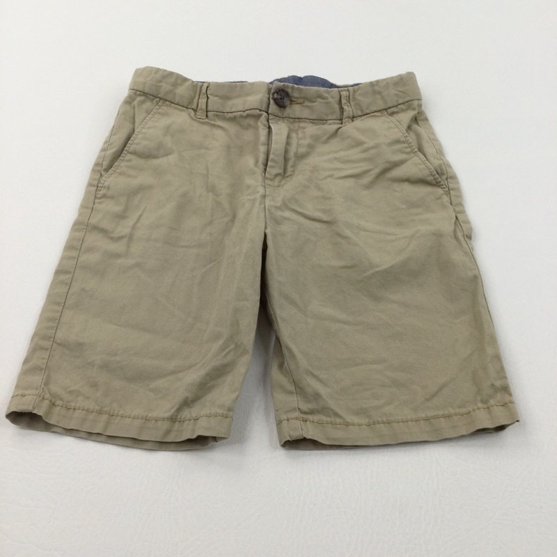 Beige Cotton Twill Shorts with Adjustable Waistband - Boys 6-7 Years