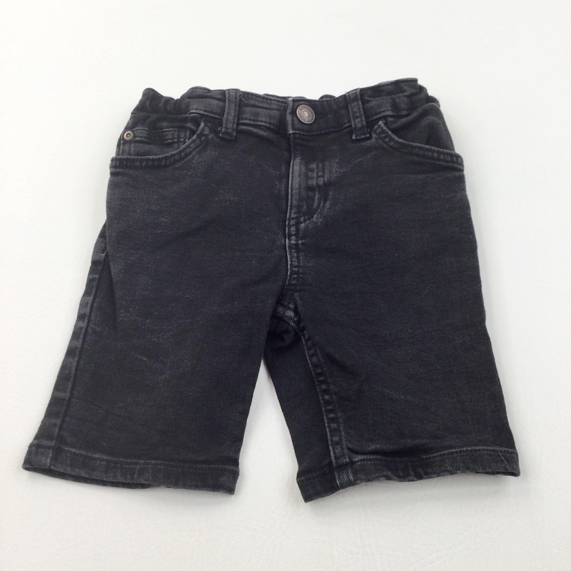 Black Denim Shorts with Adjustable Waistband - Boys 5-6 Years