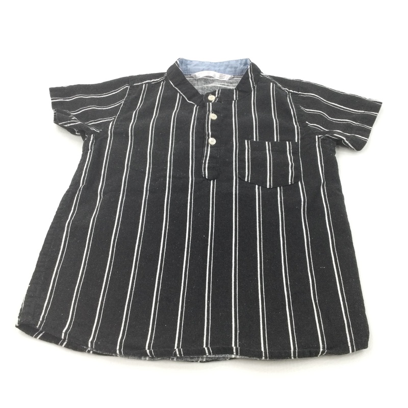 Black & White Striped Cotton Shirt - Boys 6-7 Years