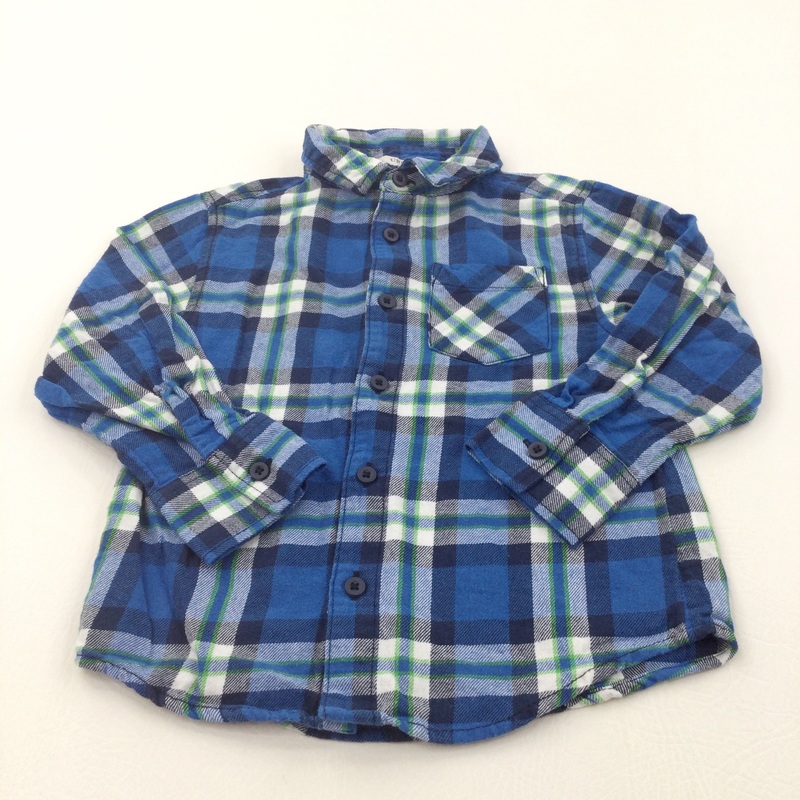 Blue, Navy & White Checked Cotton Shirt - Boys 3-4 Years