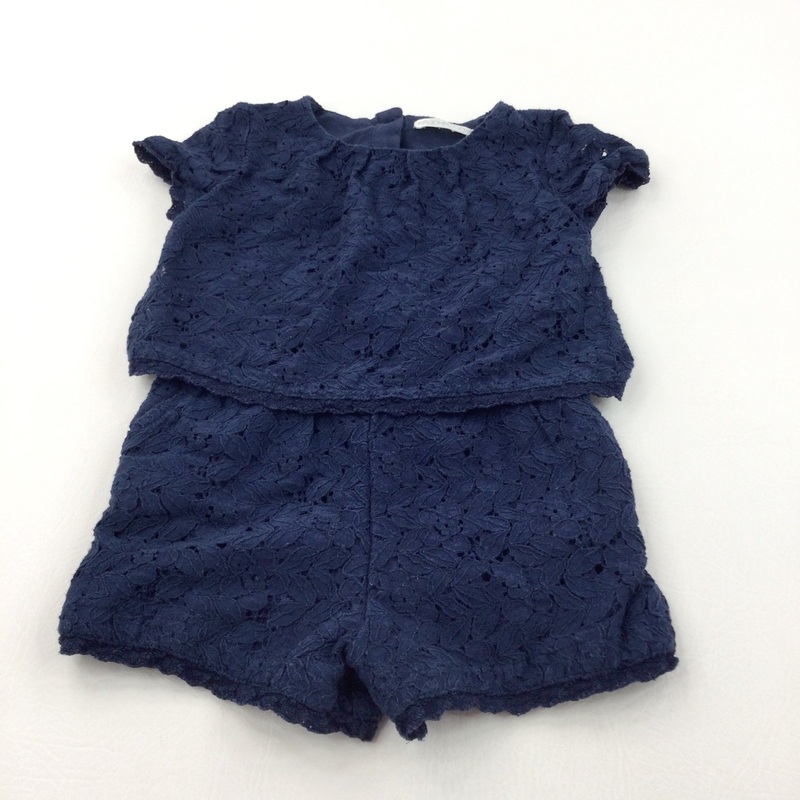 Broderie Flowers Overlay Navy Jersey Playsuit - Girls 2-3 Years