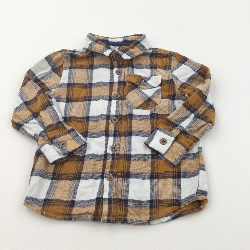 Burnt Orange, Navy & White Flannel Shirt - Boys 2-3 Years
