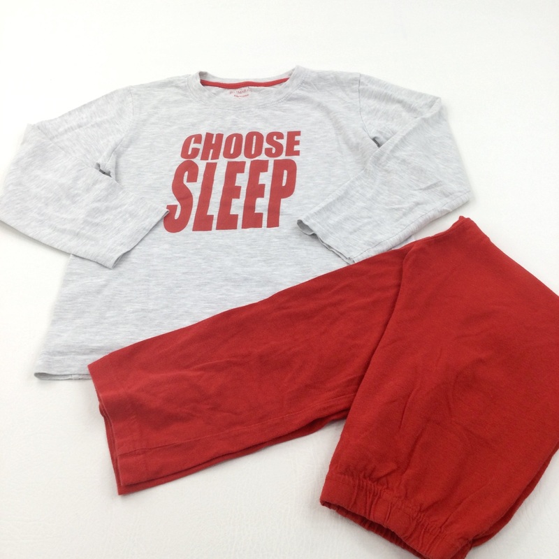 'Choose Sleep' Grey & Red Pyjamas - Boys 8-9 Years