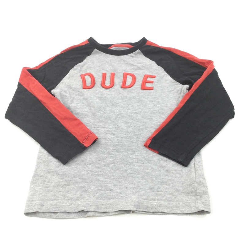 'Dude' Black, Red & Grey Appliqued Long Sleeve Top - Boys 4-5 Years