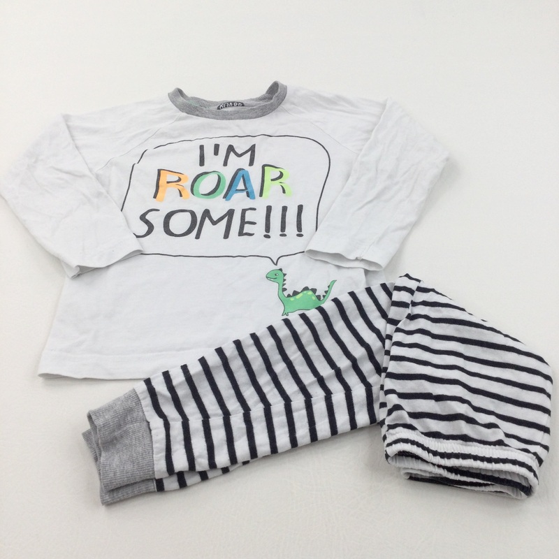 'I'm Roarsome' Dinosaur Black & White Pyjamas - Boys 2-3 Years