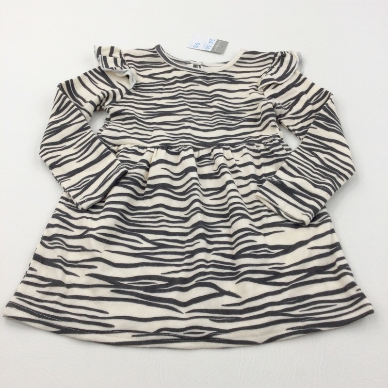 **NEW** Zebra Stripes Cream & Black Viscose Dress - Girls 2-3 Years